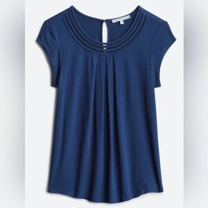 EUC Daniel Rainn Brinn Scoop Neck Pleat Detail Navy Blue Knit Top, XL‎